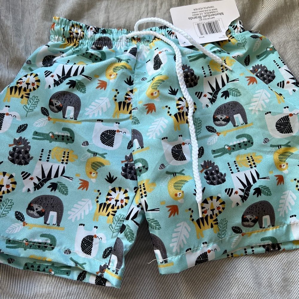Boys SwimTrunks Blue Zoo Animals Drawstring Waist Size 12mo 18mo 24mo